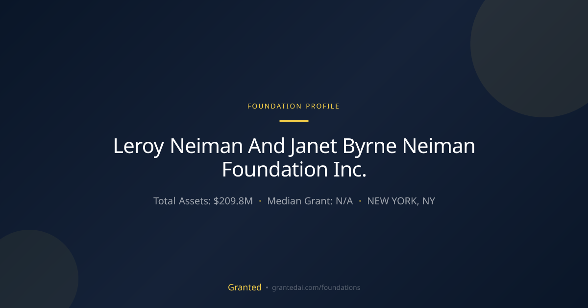 Leroy Neiman And Janet Byrne Neiman Foundation I... | Granted AI