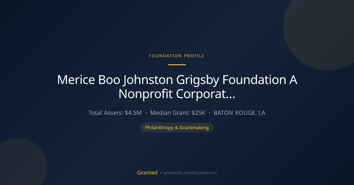 Merice Boo Johnston Grigsby Foundation A Nonprof... | Granted AI