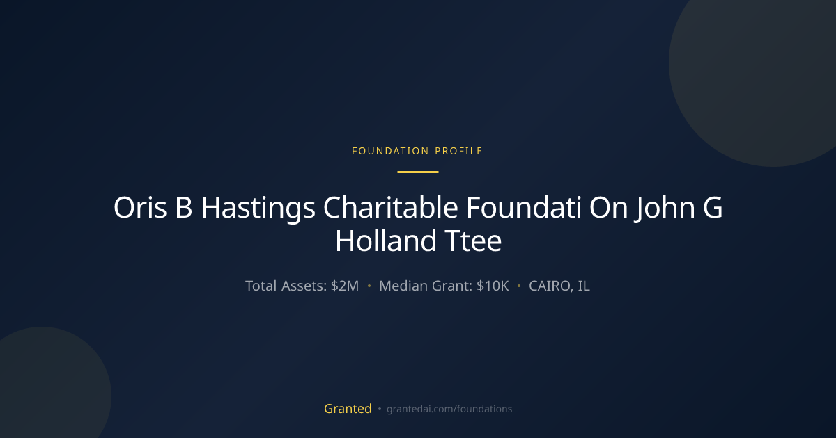 Oris B Hastings Charitable Foundati On John G Ho... | Granted AI