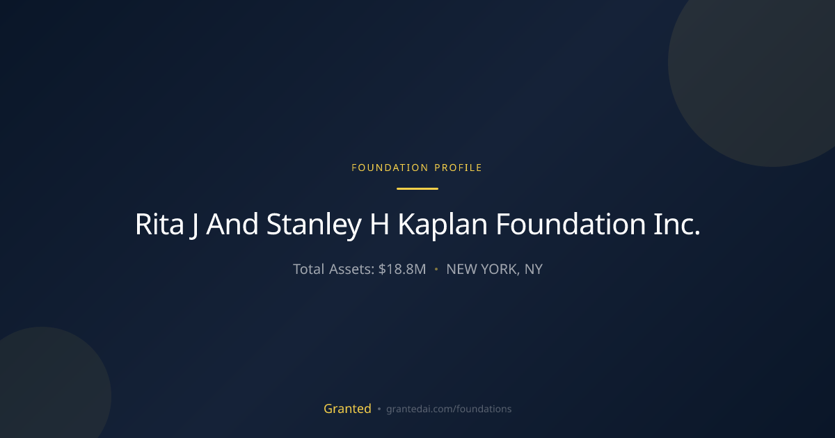 Rita J And Stanley H Kaplan Foundation Inc. | Granted AI