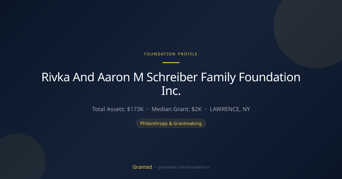 Rivka And Aaron M Schreiber Family Foundation In... | Granted AI