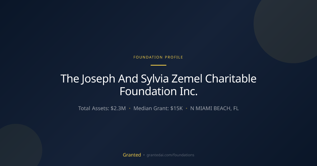 The Joseph And Sylvia Zemel Charitable Foundatio... | Granted AI