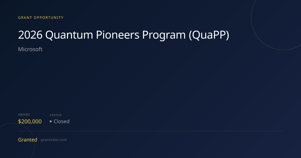 2026 Quantum Pioneers Program (QuaPP) (2026) | Granted AI