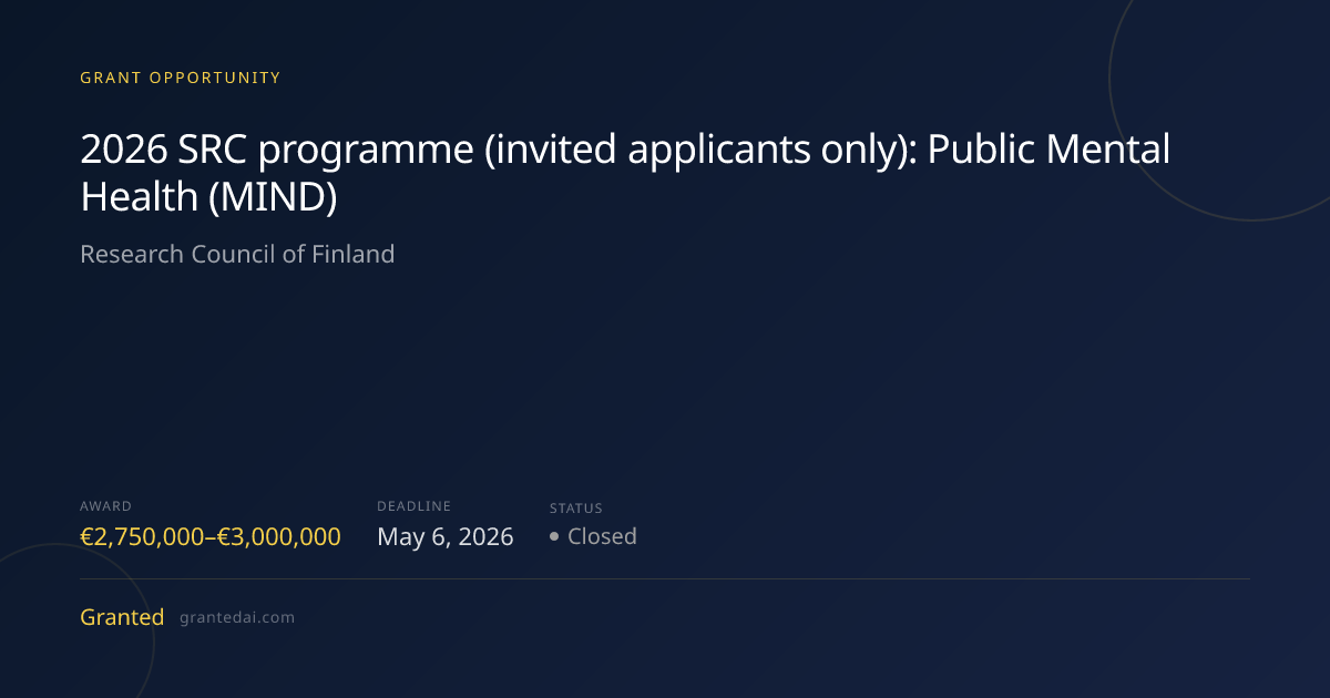2026 SRC programme (invited applicants only): Public Mental Health ...