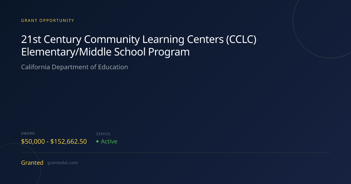 21st Century Community Learning Centers (CCLC) Elementary/Middle School ...