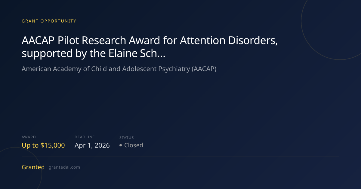AACAP Pilot Research Award for Attention Disorders, supported by the ...