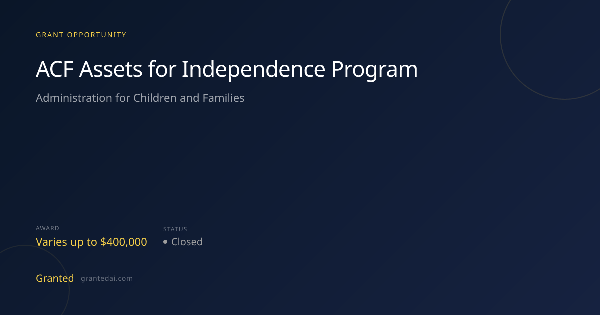 ACF Assets for Independence Program (2026) | Granted AI