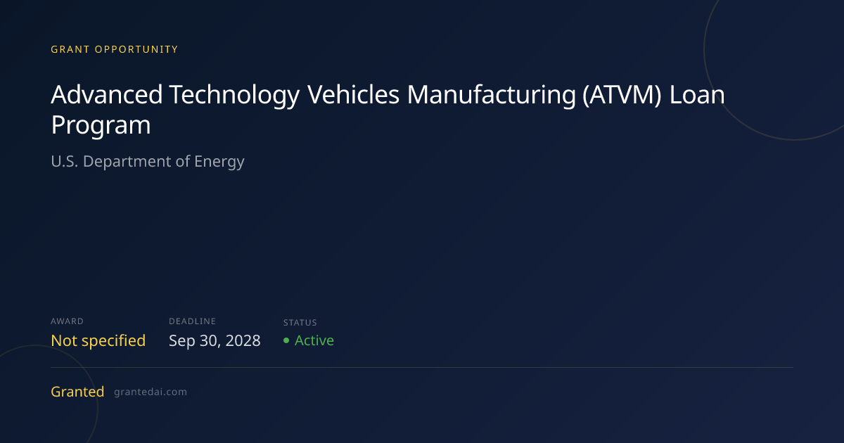 Advanced Technology Vehicles Manufacturing (ATVM) Loan Program (2028 ...