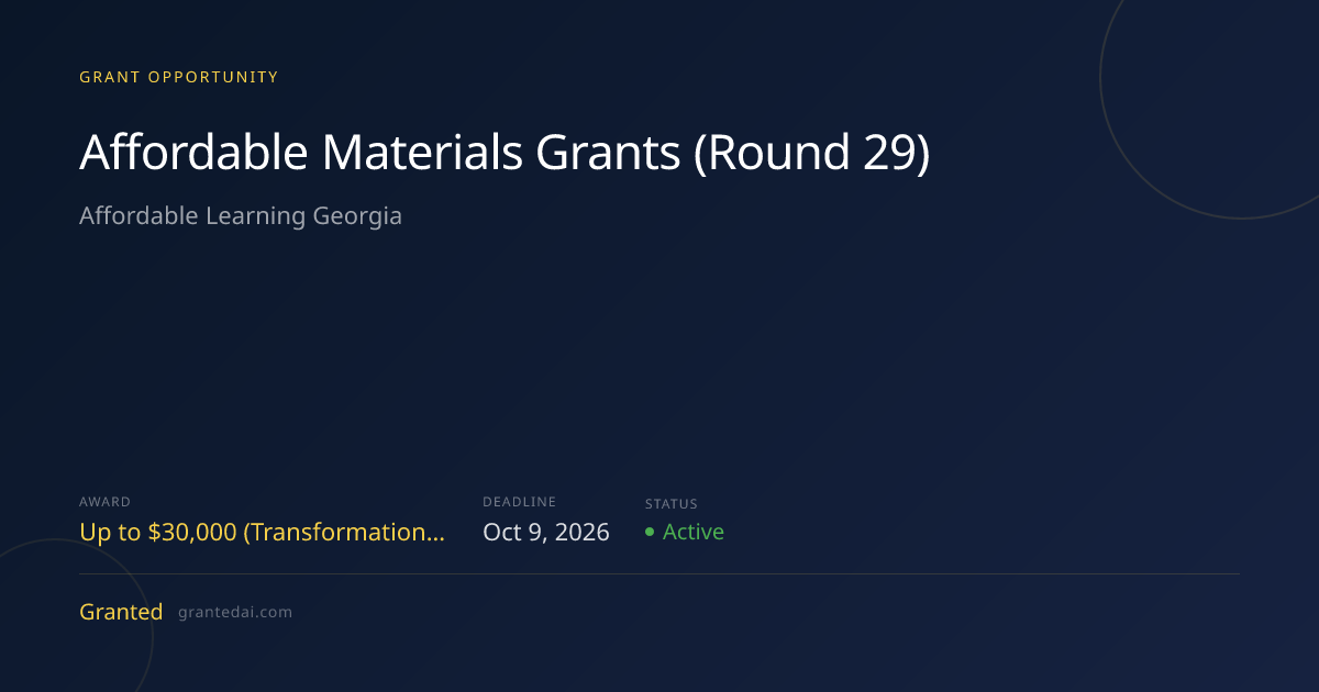 Affordable Materials Grants (Round 29) (2026) | Granted AI