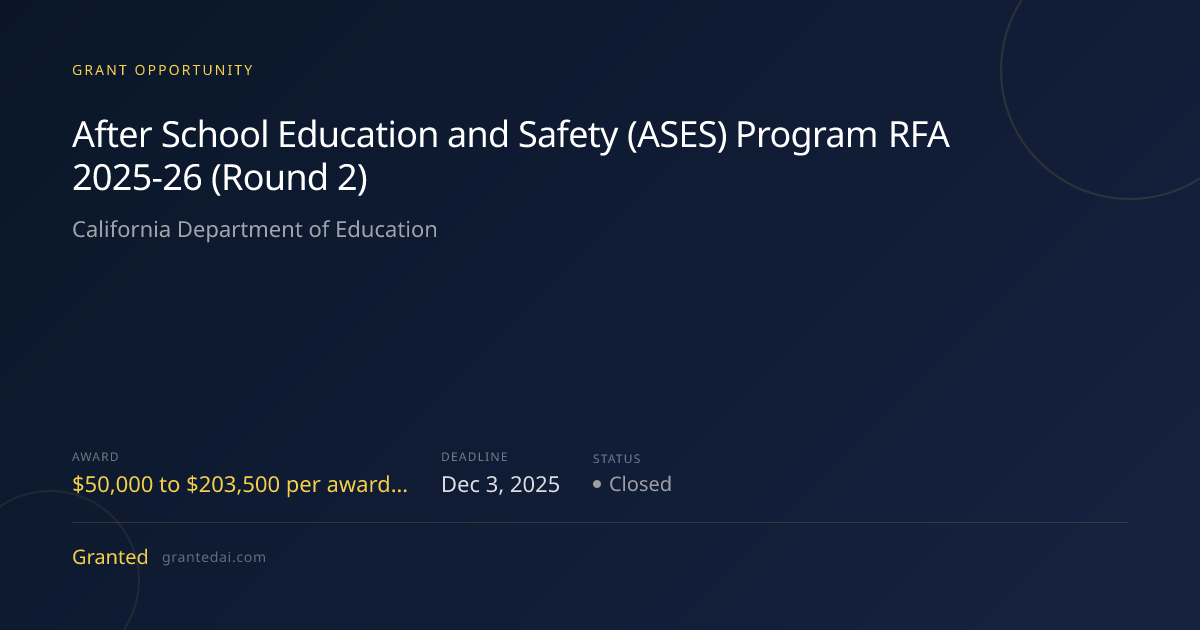 After School Education and Safety (ASES) Program RFA 2025-26 (Round 2 ...