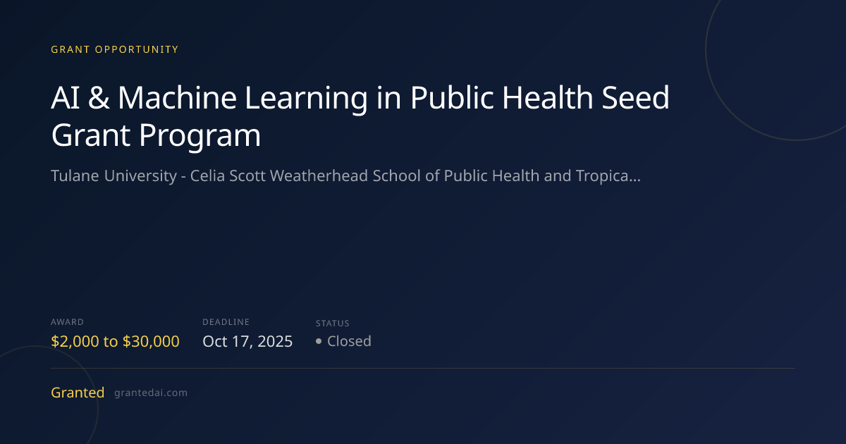 AI & Machine Learning in Public Health Seed Grant Program (2025 ...