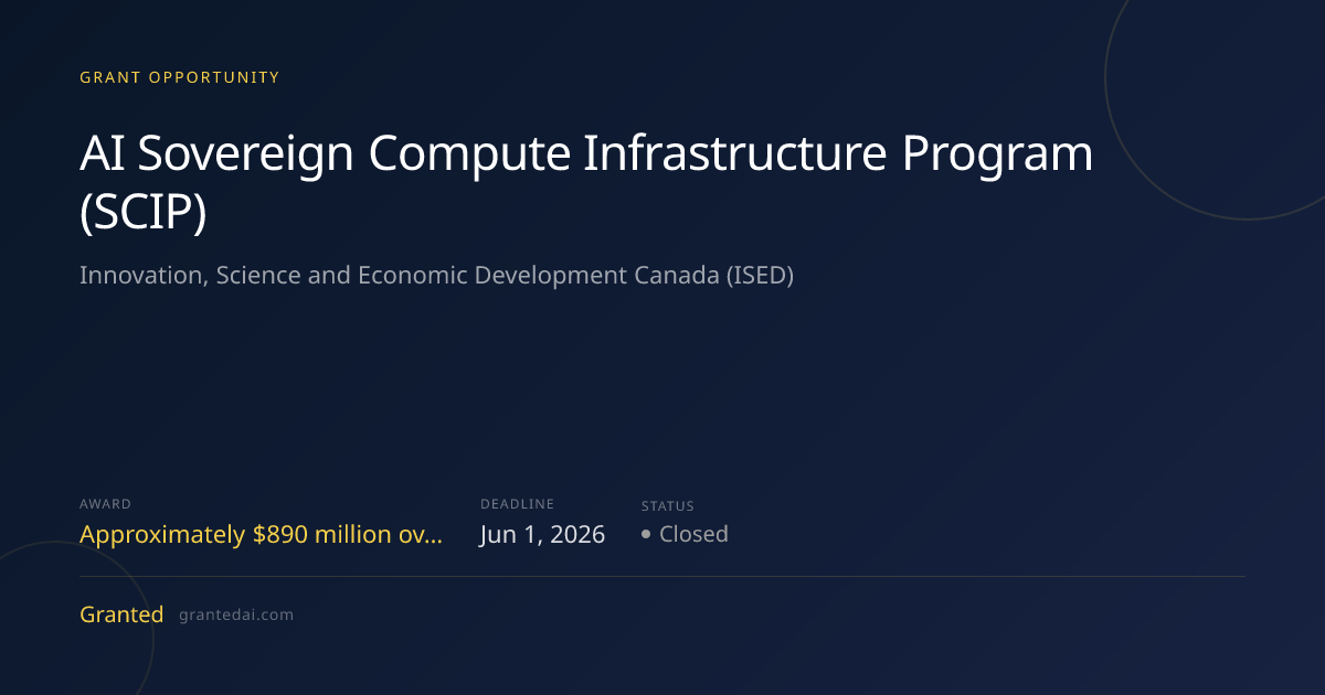 AI Sovereign Compute Infrastructure Program (SCIP) (2026) | Granted AI