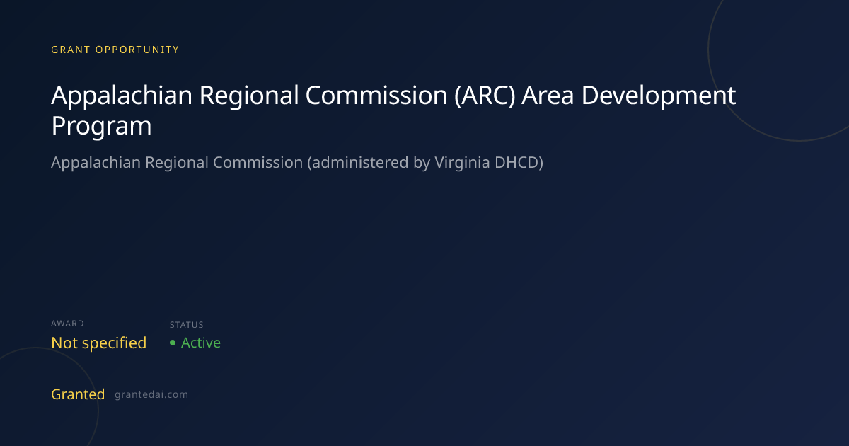 Appalachian Regional Commission (ARC) Area Development Program (2026 ...