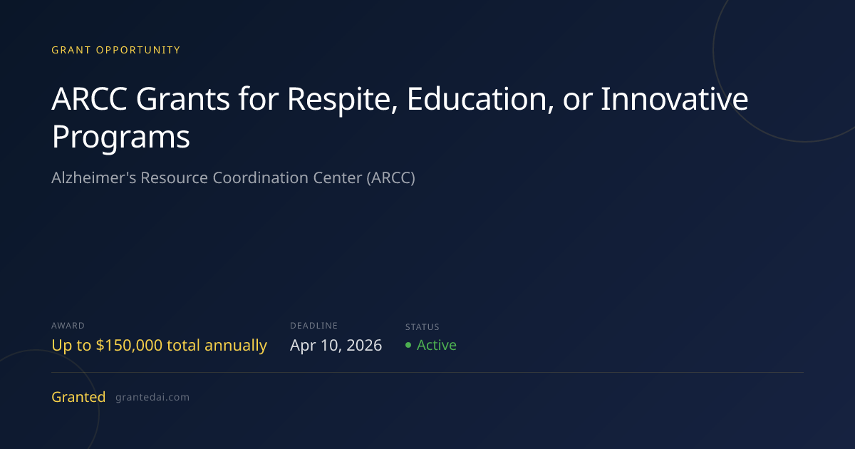 ARCC Grants for Respite, Education, or Innovative Programs (2026 ...