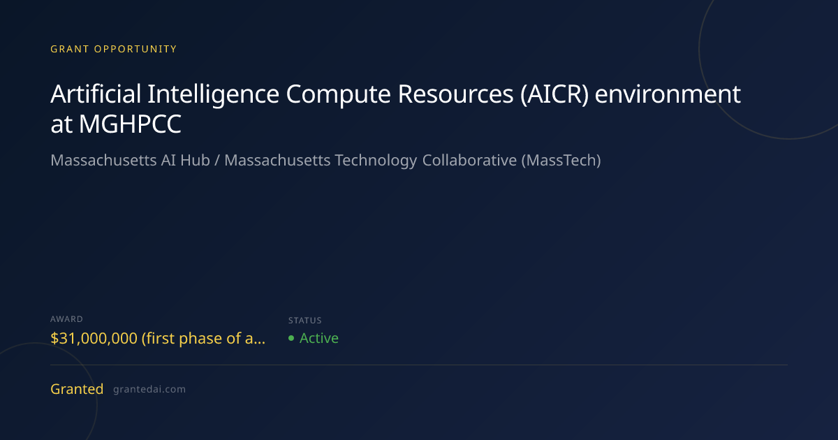 Artificial Intelligence Compute Resources (AICR) environment at MGHPCC ...
