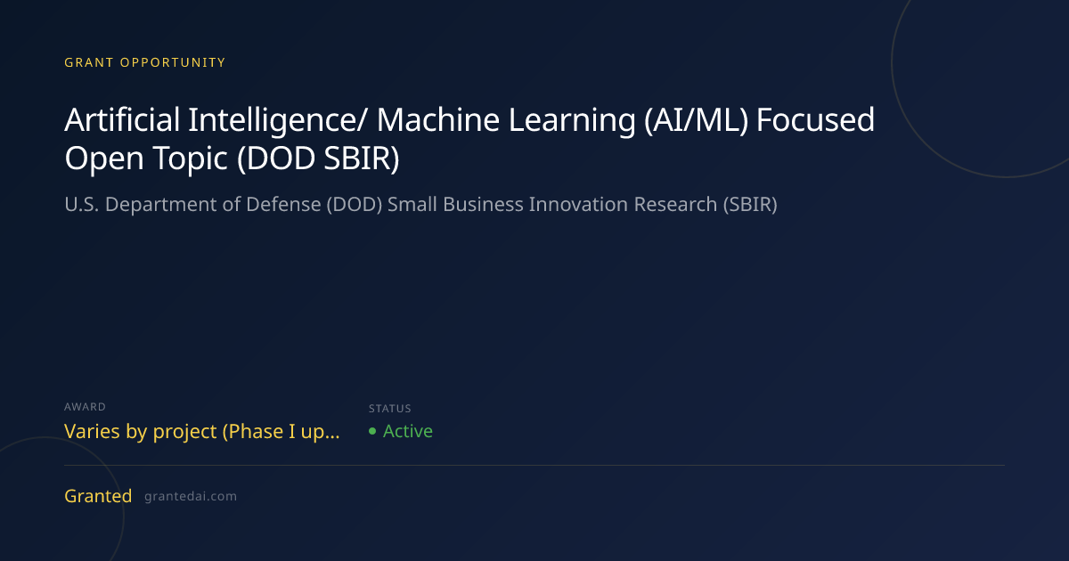 Artificial Intelligence/ Machine Learning (AI/ML) Focused Open Topic ...