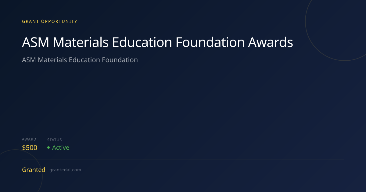 ASM Materials Education Foundation Awards (2026) | Granted AI