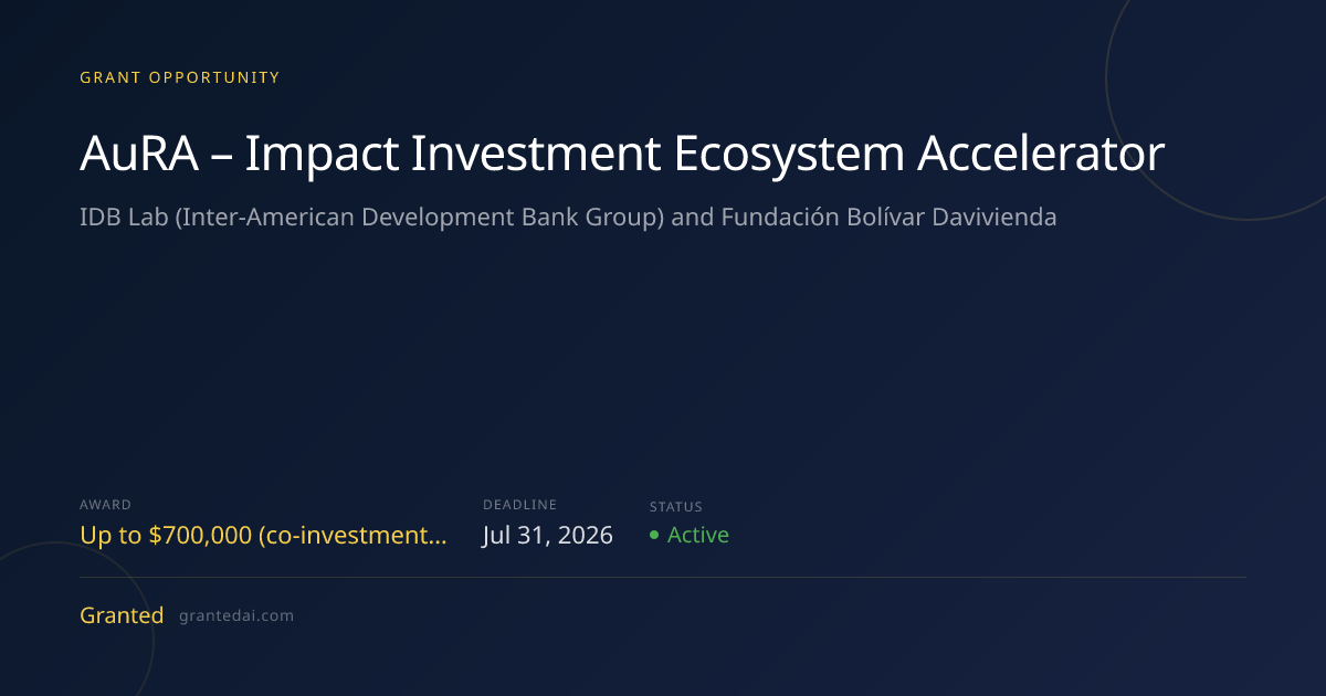 AuRA – Impact Investment Ecosystem Accelerator (2026) | Granted AI