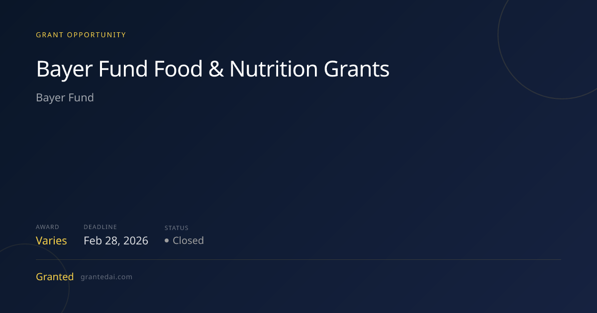 Bayer Fund Food & Nutrition Grants (2026) | Granted AI