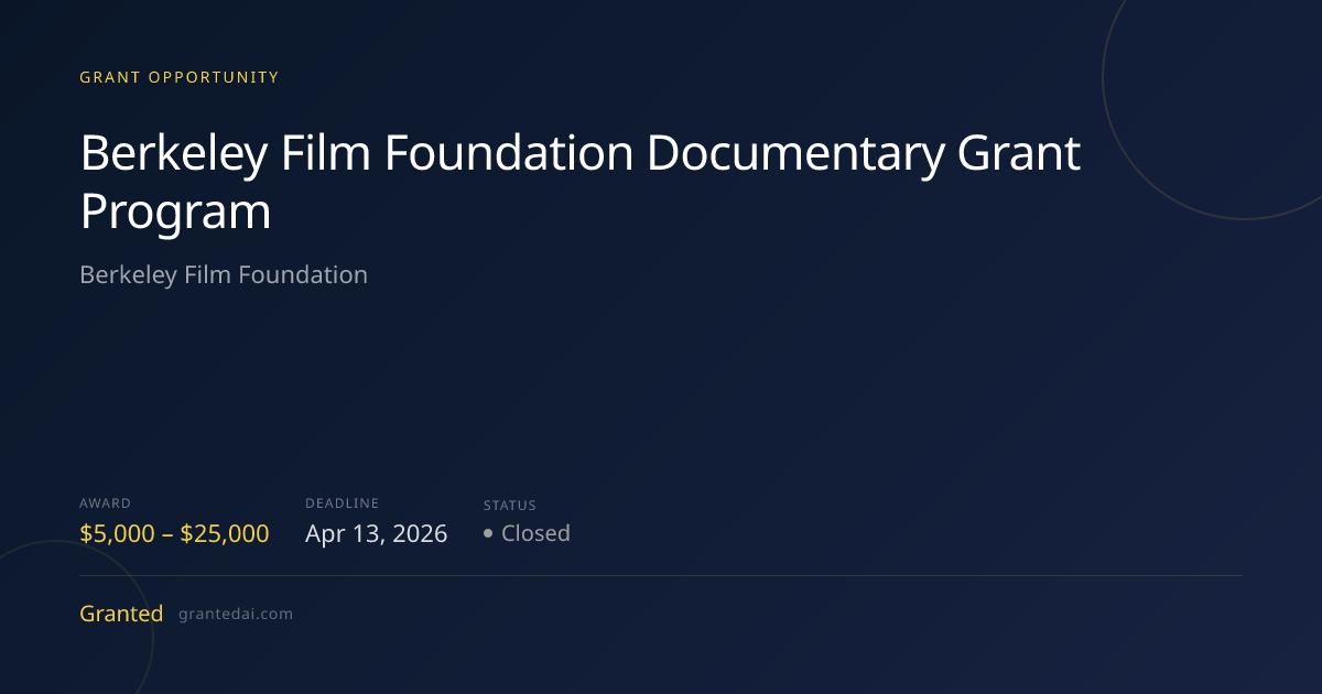 Berkeley Film Foundation Documentary Grant Program (2026) | Granted AI