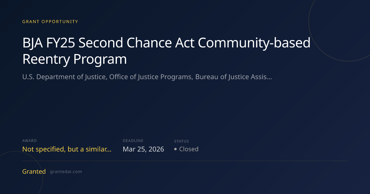 BJA FY25 Second Chance Act Community-based Reentry Program (2026 ...