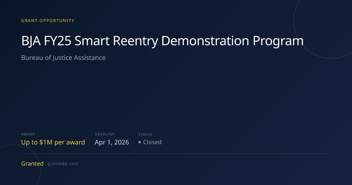 BJA FY25 Smart Reentry Demonstration Program (2026) | Granted AI