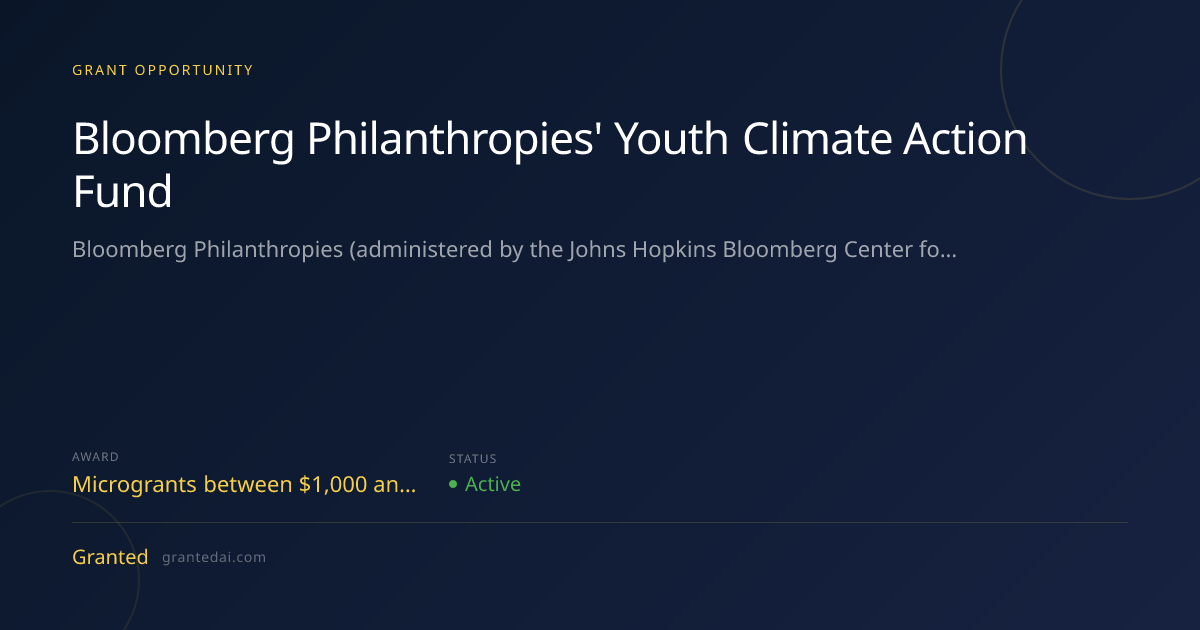 Bloomberg Philanthropies' Youth Climate Action Fund (2026) | Granted AI