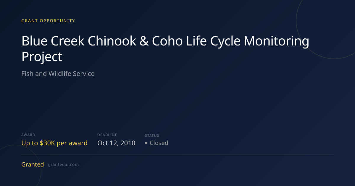 Blue Creek Chinook & Coho Life Cycle Monitoring Project (2010) | Granted AI