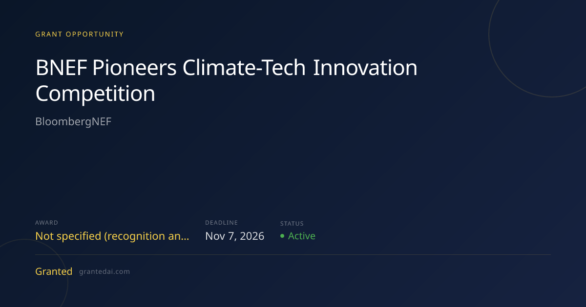 BNEF Pioneers Climate-Tech Innovation Competition (2026) | Granted AI