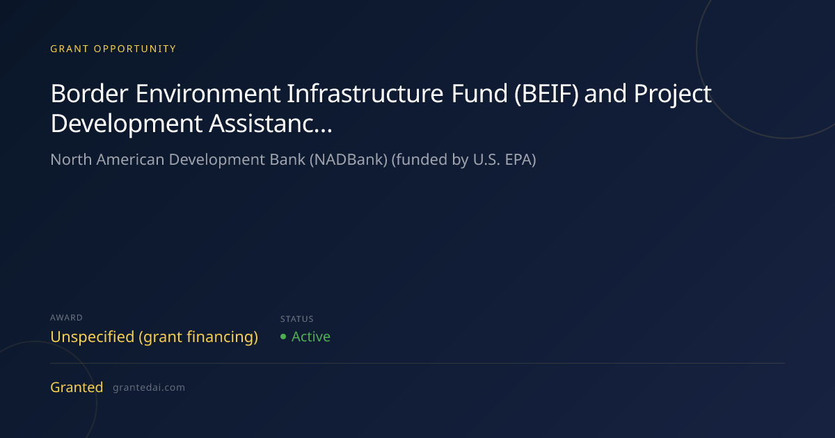 Border Environment Infrastructure Fund (BEIF) and Project Development ...