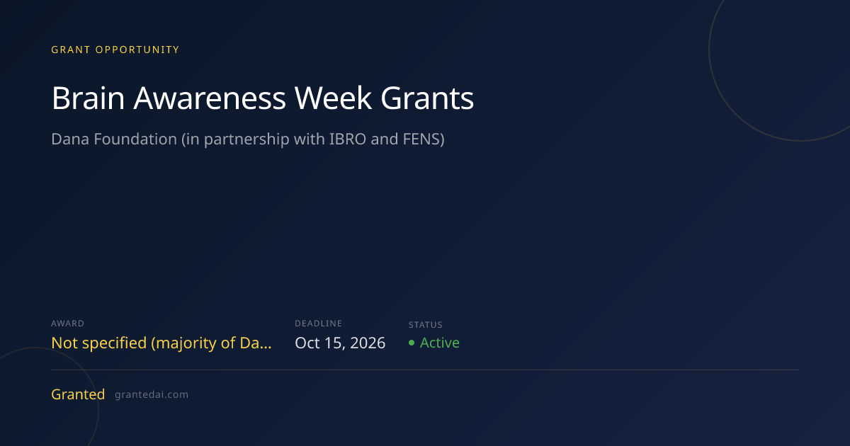 Brain Awareness Week Grants (2026) | Granted AI