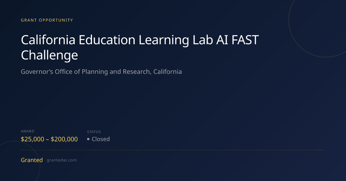 California Education Learning Lab AI FAST Challenge (2026) | Granted AI