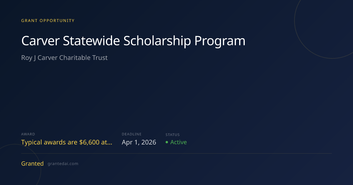 Carver Statewide Scholarship Program (2026) | Granted AI