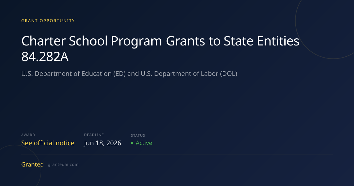 Charter School Program Grants to State Entities 84.282A (2026) | Granted AI