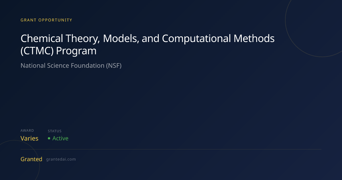 Chemical Theory, Models, and Computational Methods (CTMC) Program (2026 ...