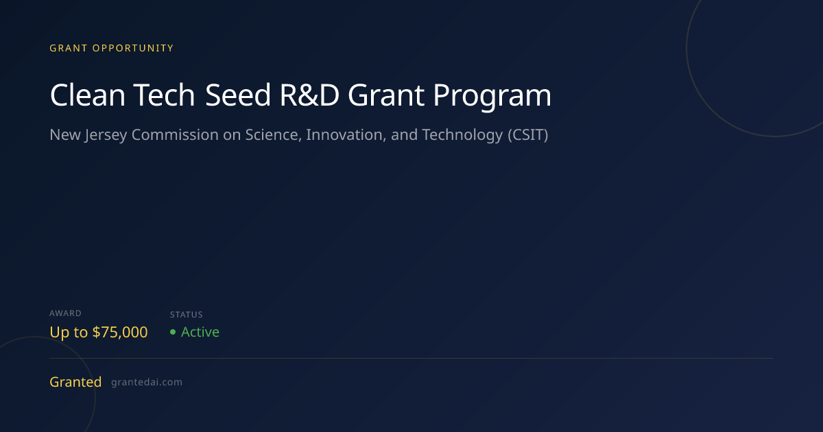 Clean Tech Seed R&D Grant Program (2026) | Granted AI