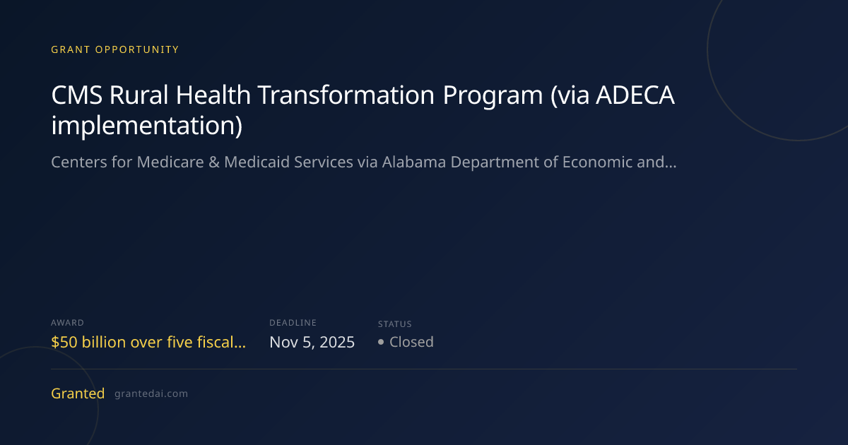 CMS Rural Health Transformation Program (via ADECA implementation ...