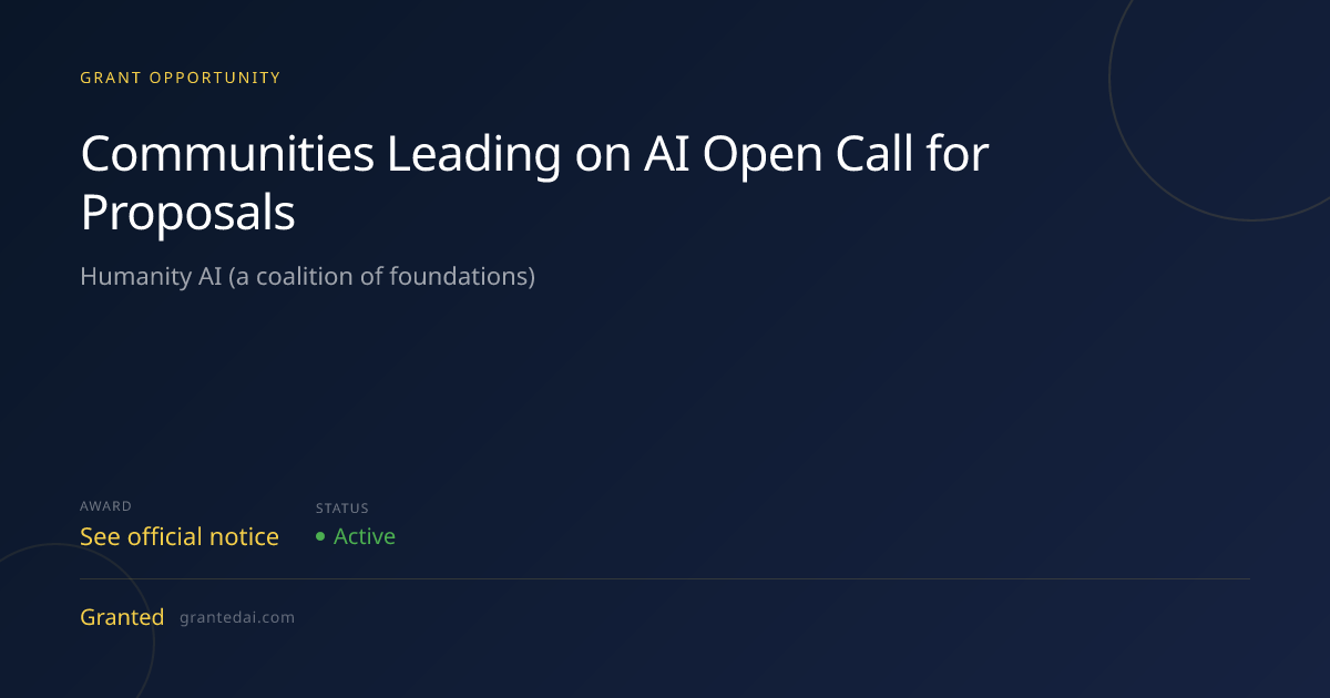 Communities Leading on AI Open Call for Proposals (2026) | Granted AI