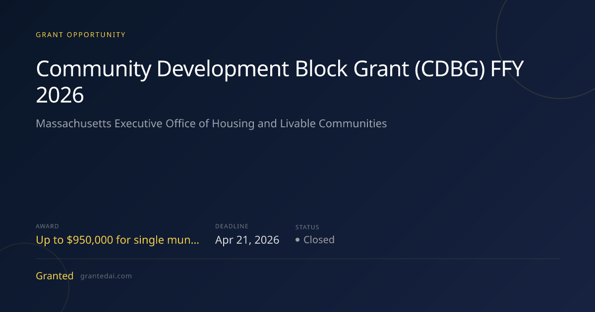 Community Development Block Grant (CDBG) FFY 2026 (2026) | Granted AI