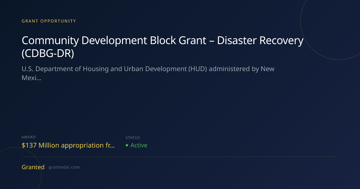 Community Development Block Grant – Disaster Recovery (CDBG-DR) (2026 ...