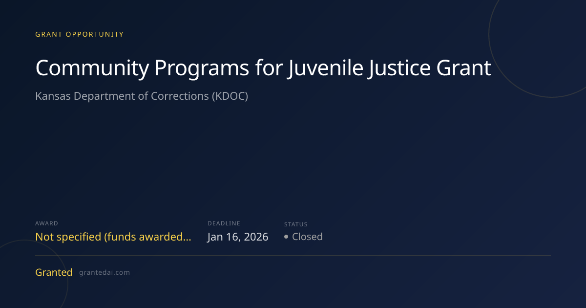 Community Programs for Juvenile Justice Grant (2026) | Granted AI
