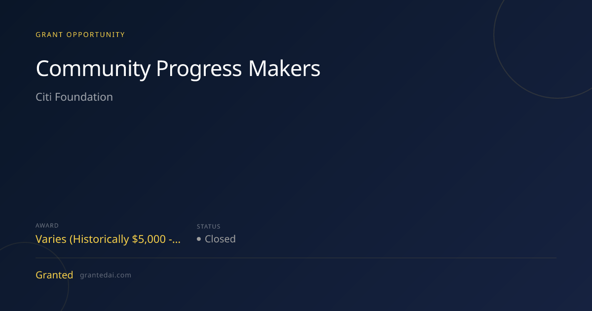 For Nonprofits: Community Progress Makers up to $1M | Granted AI