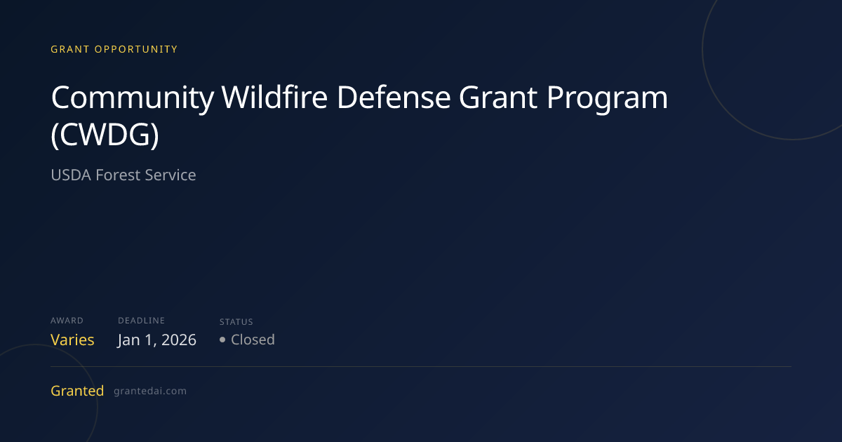 Community Wildfire Defense Grant Program (CWDG) (2026) | Granted AI