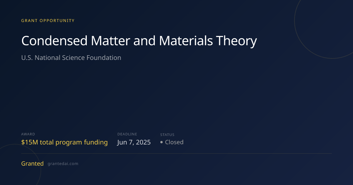 $15M for Nonprofits: Condensed Matter and Materials Theory | Granted AI