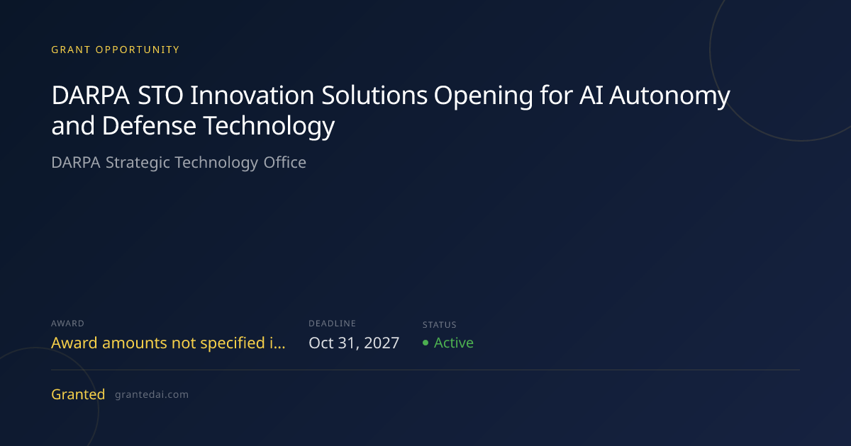 DARPA STO Innovation Solutions Opening for AI Autonomy and Defense ...