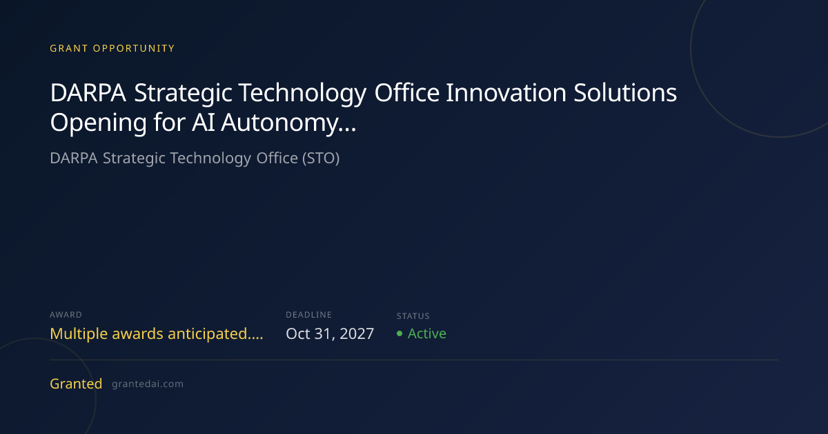DARPA Strategic Technology Office Innovation Solutions Opening for AI ...