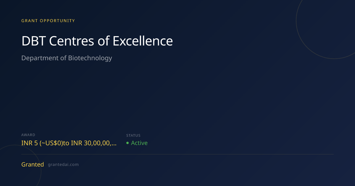 DBT Centres of Excellence (2026) | Granted AI