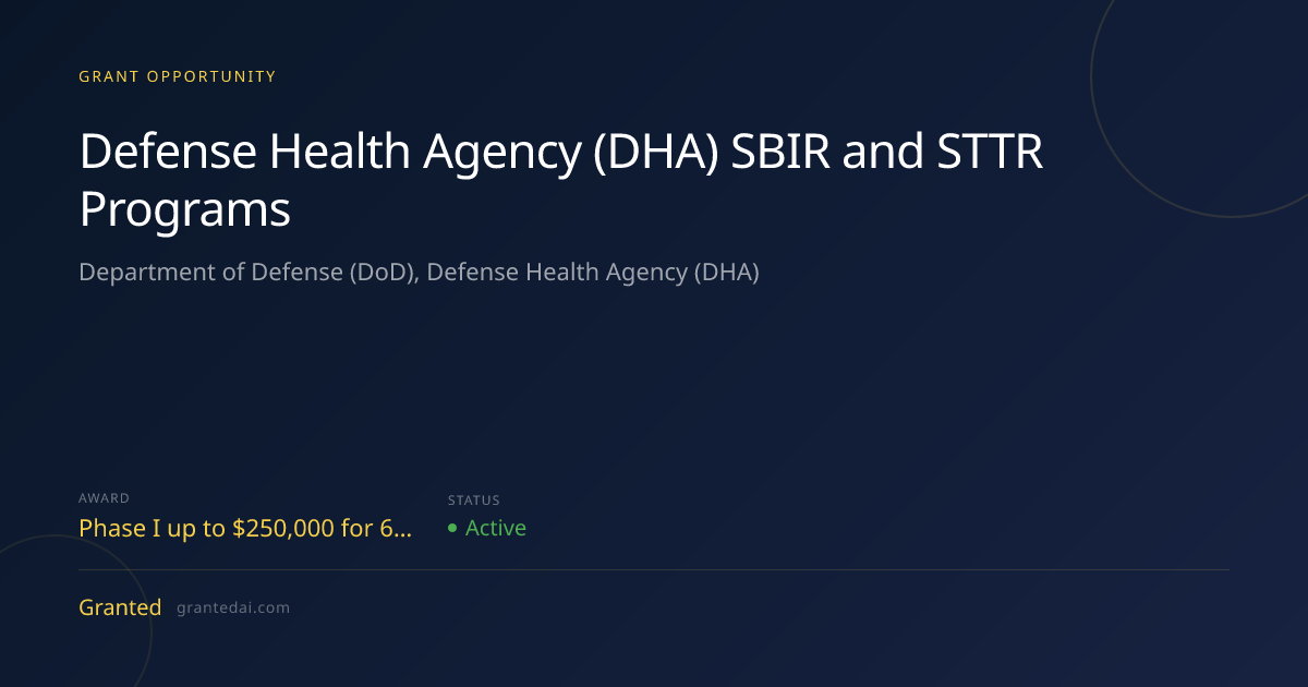 Defense Health Agency (DHA) SBIR and STTR Programs (2026) | Granted AI