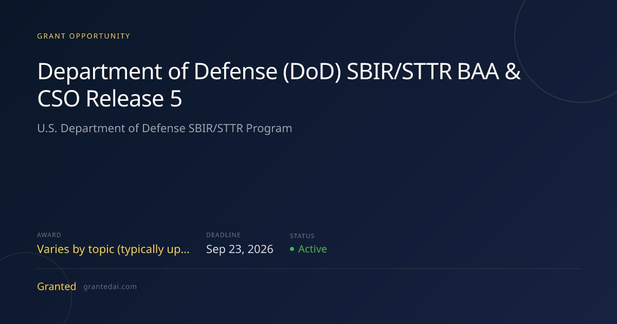 Department of Defense (DoD) SBIR/STTR BAA & CSO Release 5 (2026 ...