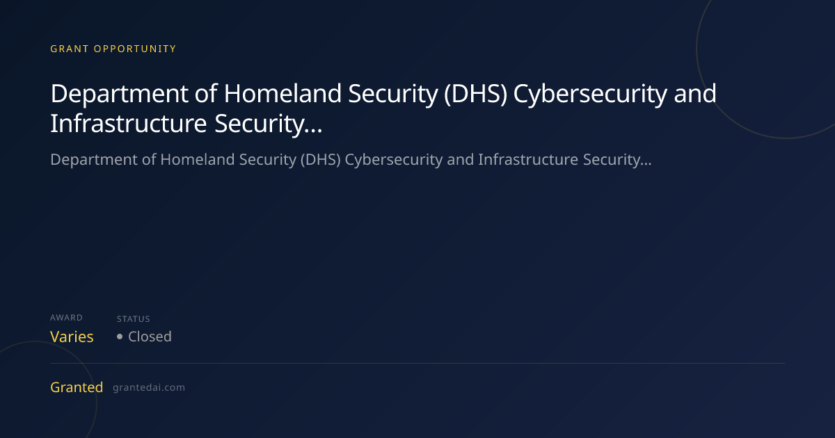 Department of Homeland Security (DHS) Cybersecurity and Infrastructure ...
